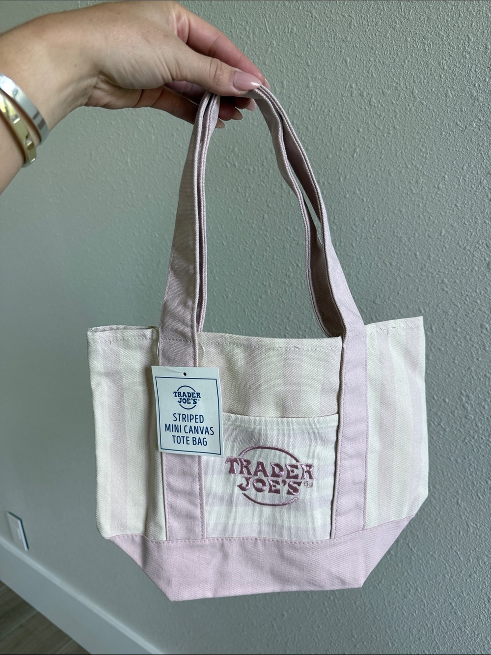 Trader Joe's Pink Striped Canvas Tote Bag